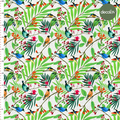 Kuş Yaprak Desenli Dijital Baskılı Kumaş