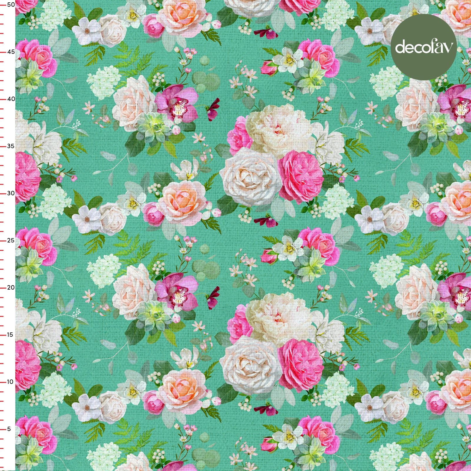 Digitally Printed Fabric with Green Rose Pattern