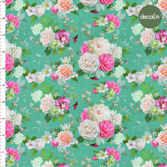 Digitally Printed Fabric with Green Rose Pattern