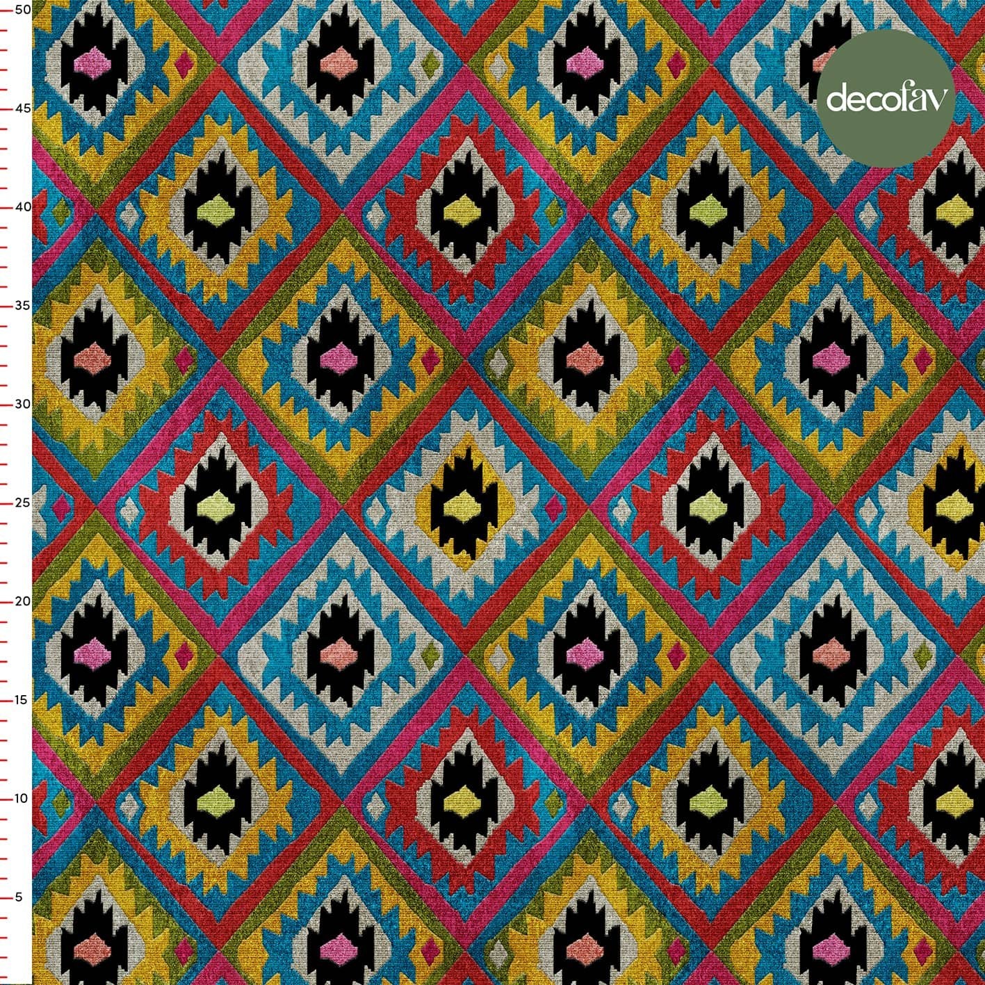 Digitally Printed Fabric with Ethnic Colorful Kilim Pattern
