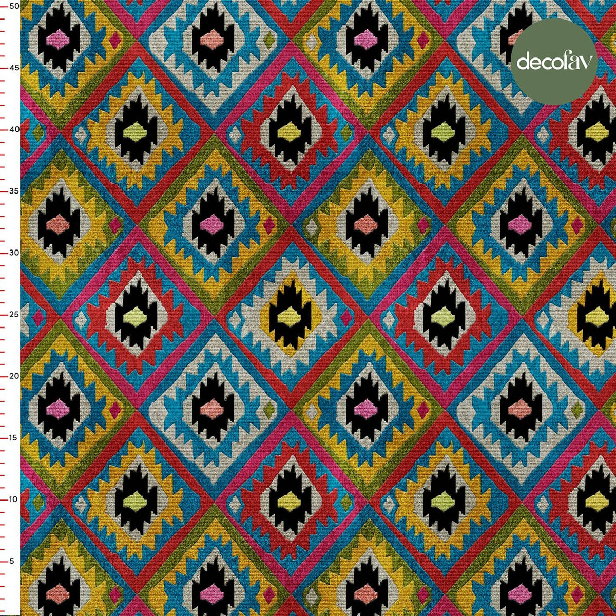 Digitally Printed Fabric with Ethnic Colorful Kilim Pattern