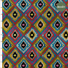 Digitally Printed Fabric with Ethnic Colorful Kilim Pattern