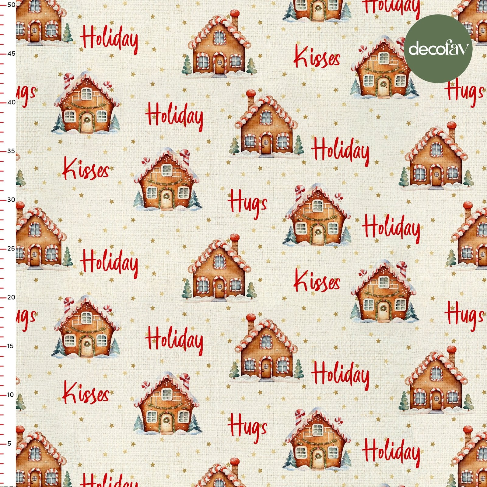 Hugs Kises Holiday Sloganlı Kurabiye Ev Desenli Dijital Baskılı Kumaş
