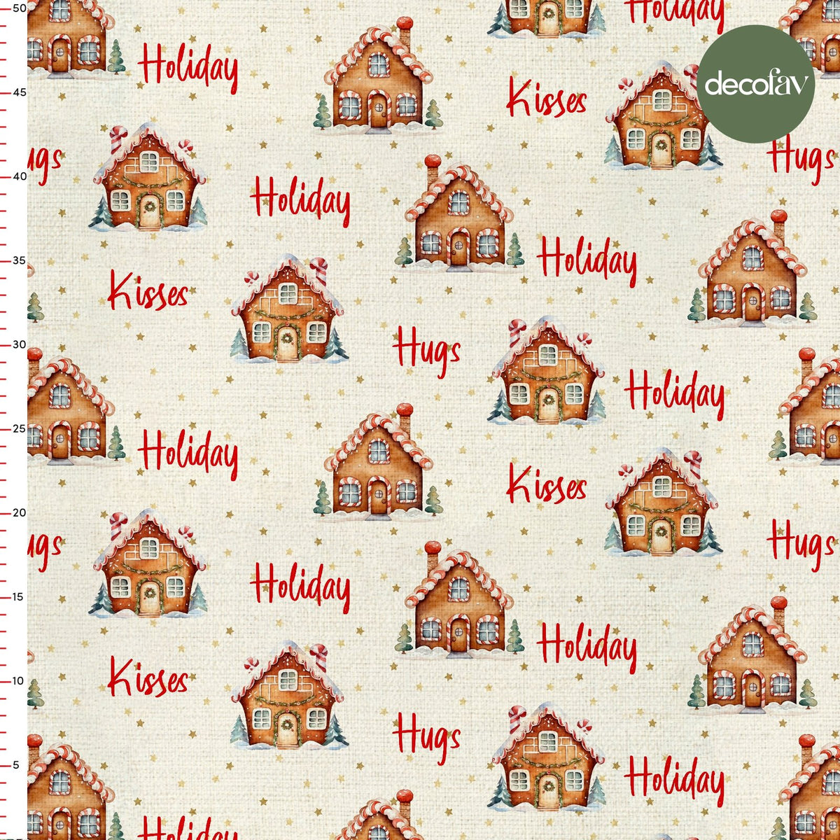 Hugs Kises Holiday Sloganlı Kurabiye Ev Desenli Dijital Baskılı Kumaş