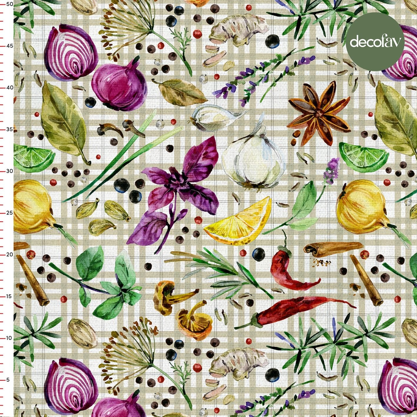 Plaid Watercolor Vegetable Pattern Digital Printed Fabric