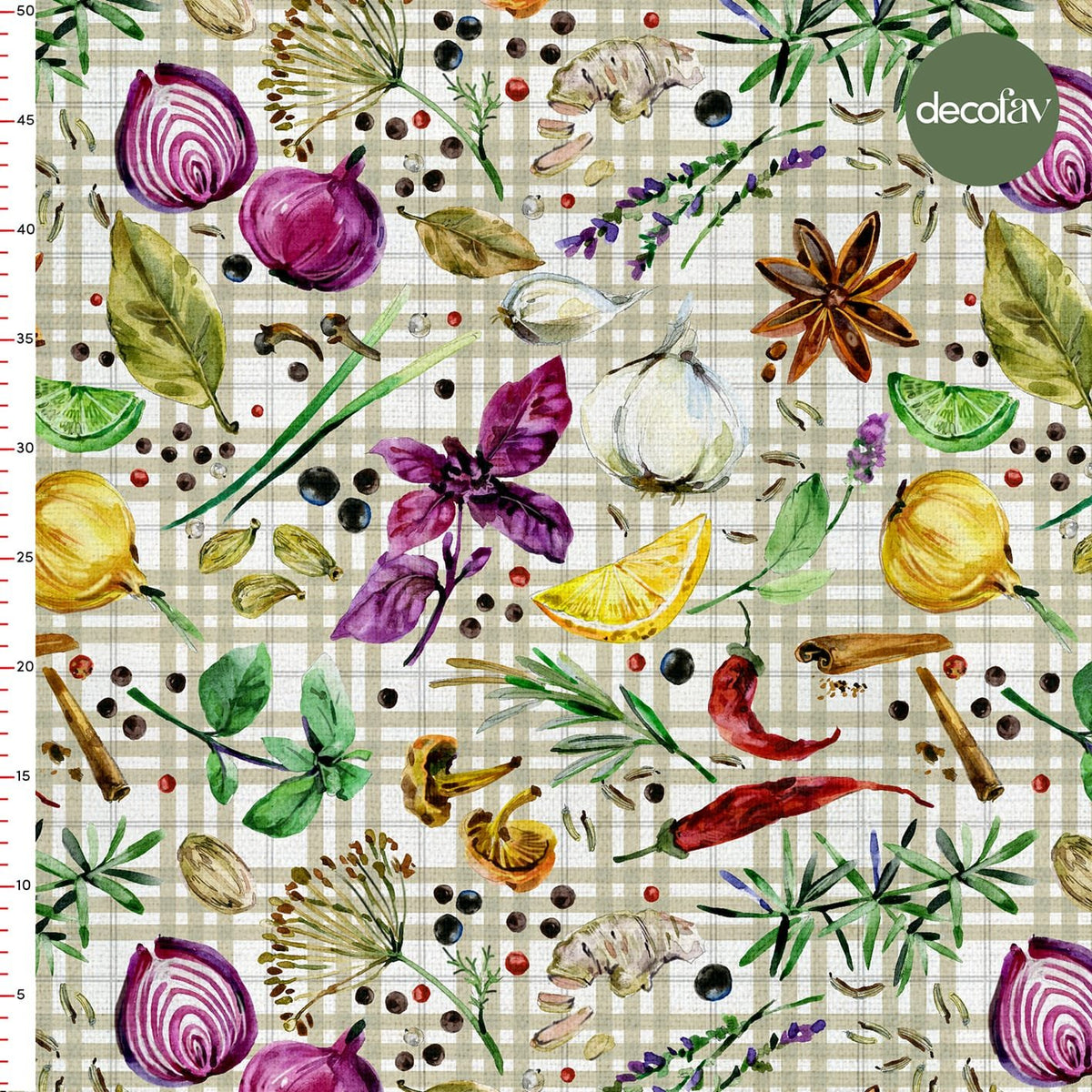 Plaid Watercolor Vegetable Pattern Digital Printed Fabric