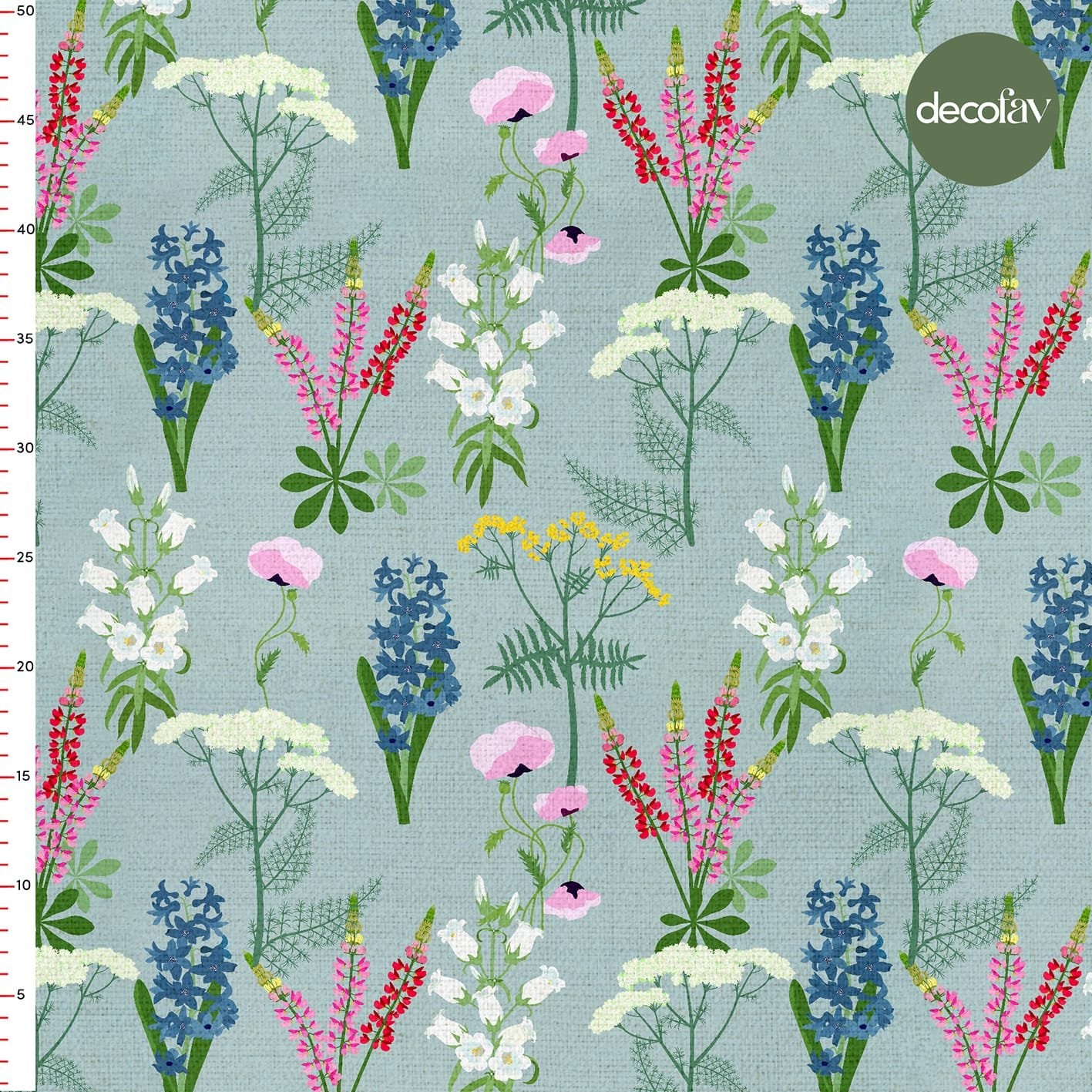 Mint Zemin Üzeri Elle Çizilmiş Kır Çiçekleri Desenli Dijital Baskılı Kumaş