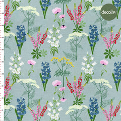 Mint Zemin Üzeri Elle Çizilmiş Kır Çiçekleri Desenli Dijital Baskılı Kumaş