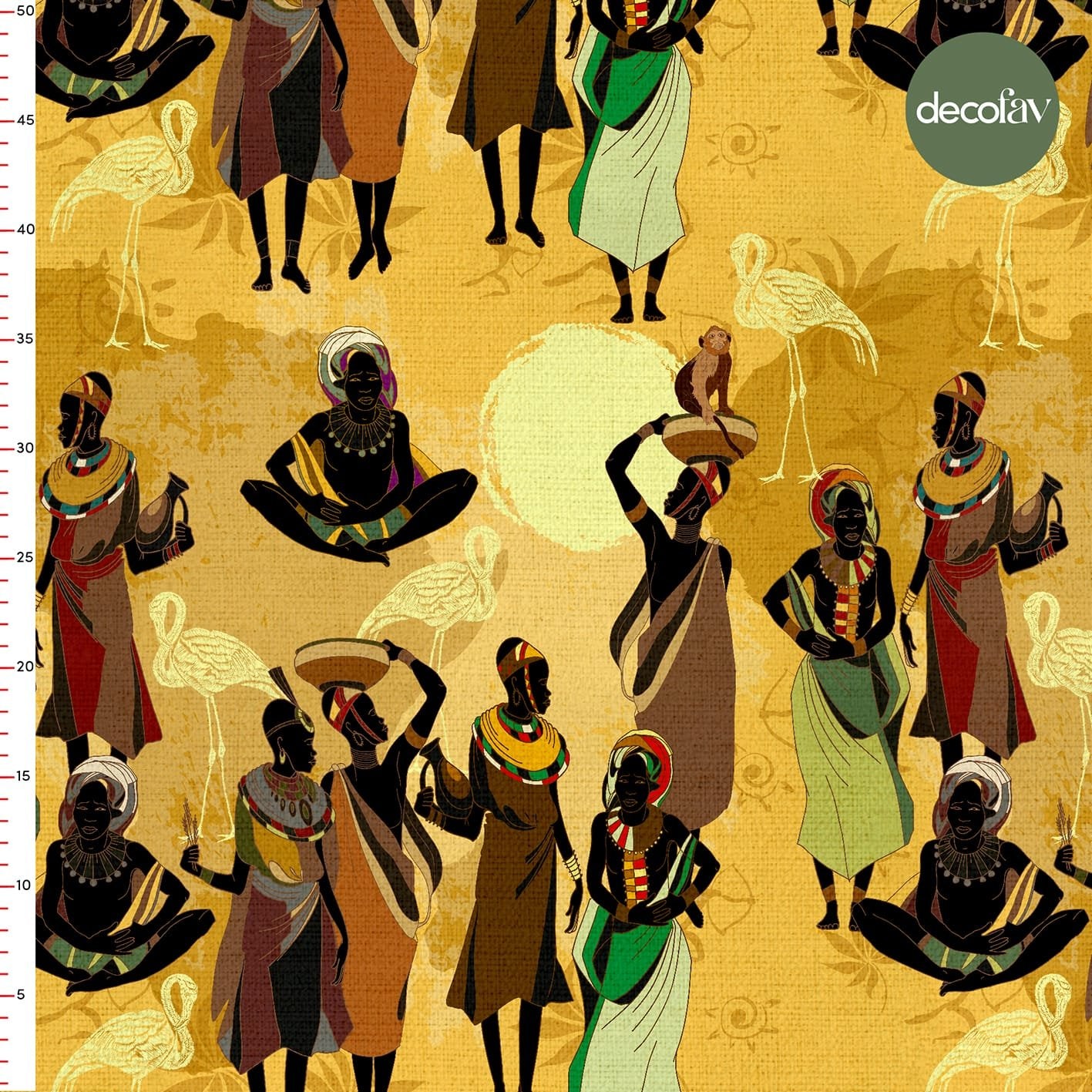 Watercolor African Women Flamingo Patterns Digital Printed Fabric