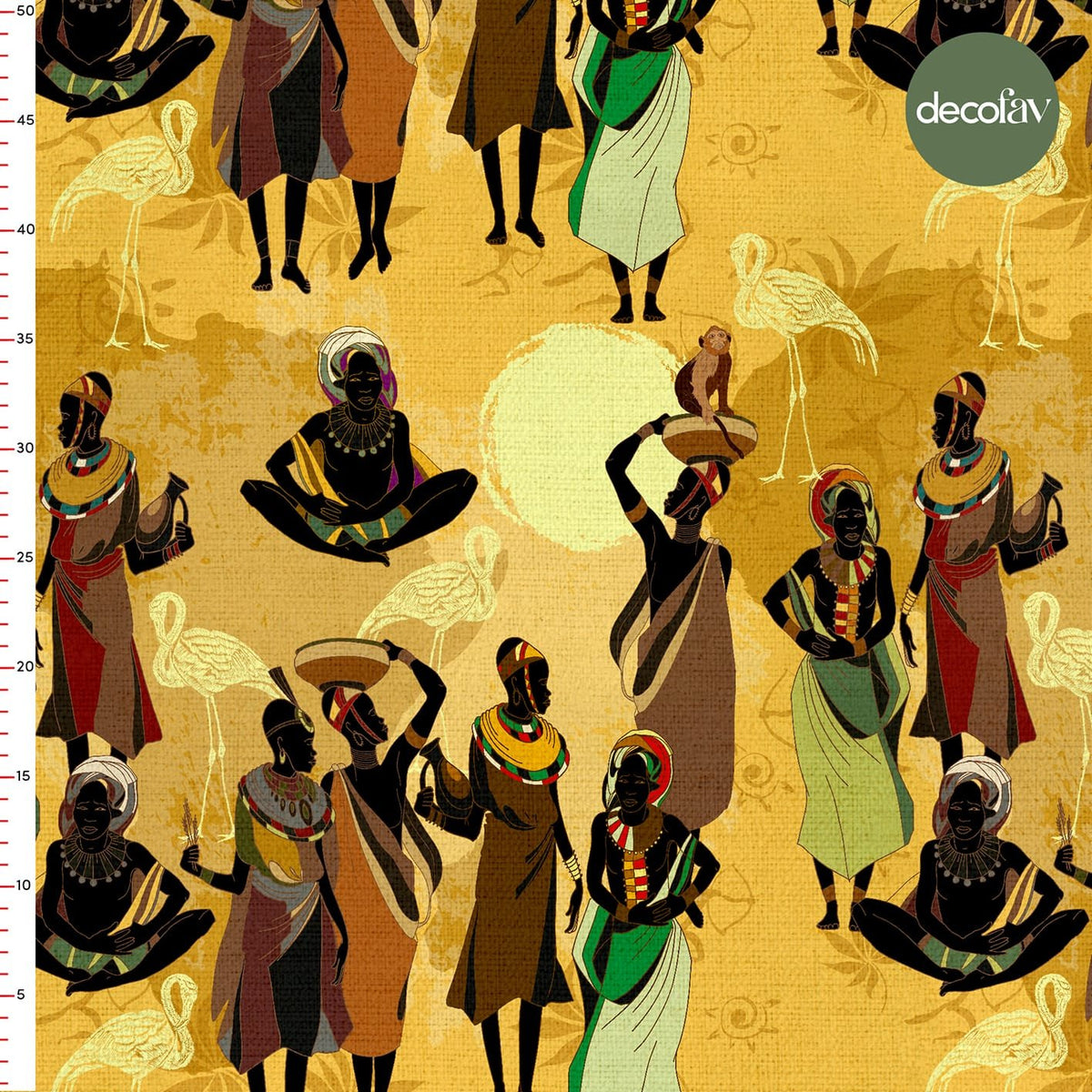 Watercolor African Women Flamingo Patterns Digital Printed Fabric