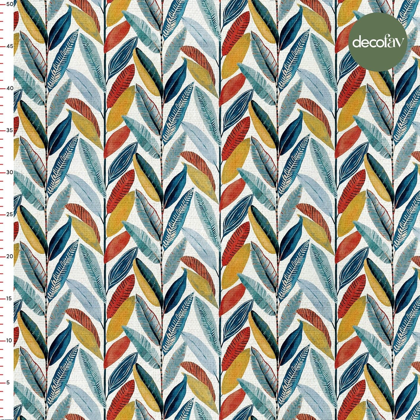 Renkli Yaprak Keten Efektli Desenli Dijital Baskılı Kumaş