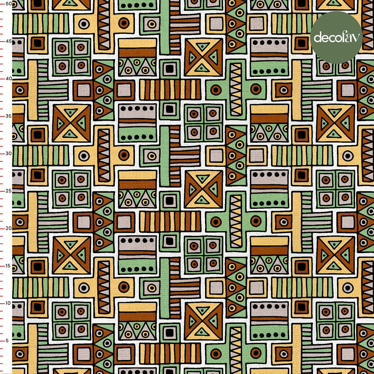 Afrika Tarzı Geometrik  Desenli Dijital Baskılı Kumaş