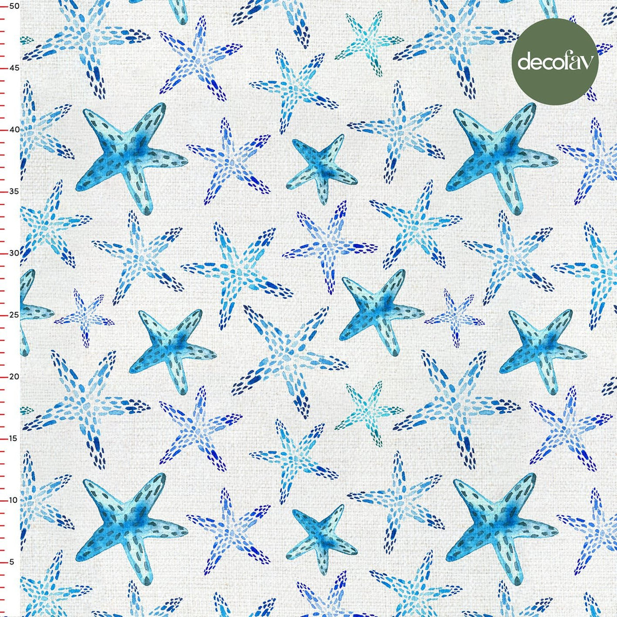 Sulu Boya el Çizimi Deniz Yıldızı Desenli Dijital Baskılı Kumaş