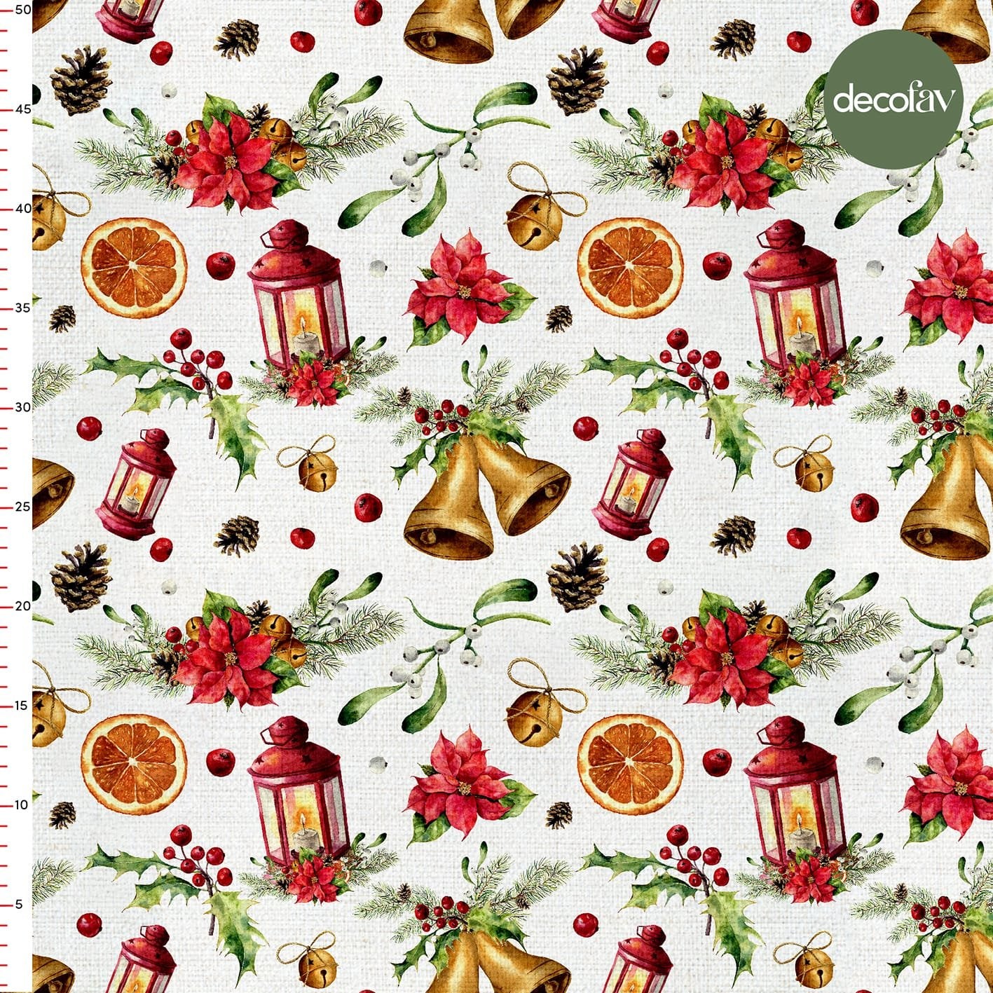 New Year's themed Lantern Candle Christmas Tree Pinecone Flower Patterned Digital Printed Christmas Fabric