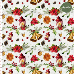 New Year's themed Lantern Candle Christmas Tree Pinecone Flower Patterned Digital Printed Christmas Fabric