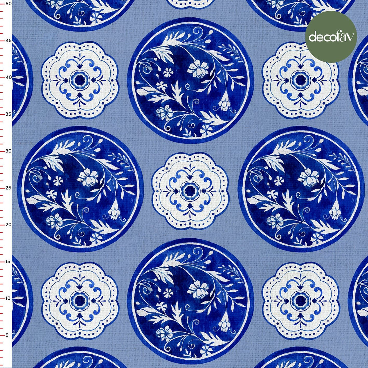 Digitally Printed Fabric with Watercolor Plate Tile Pattern