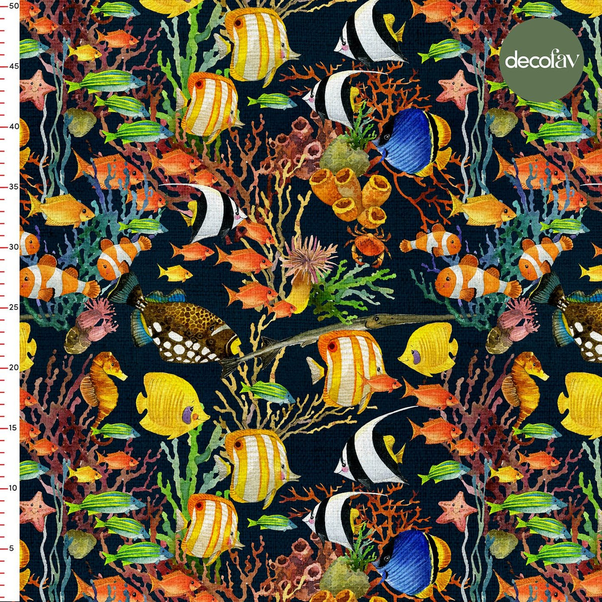 Tropical Fish Seaweed Coral Pattern Digital Printed Fabric
