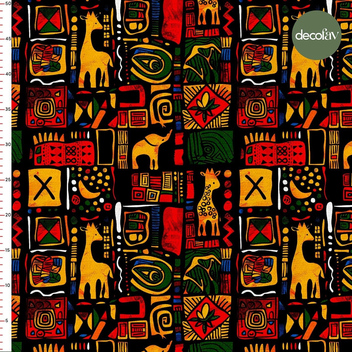 Etnik Afrika Hayvanları ve Geometrik Desenli Dijital Baskılı Kumaş