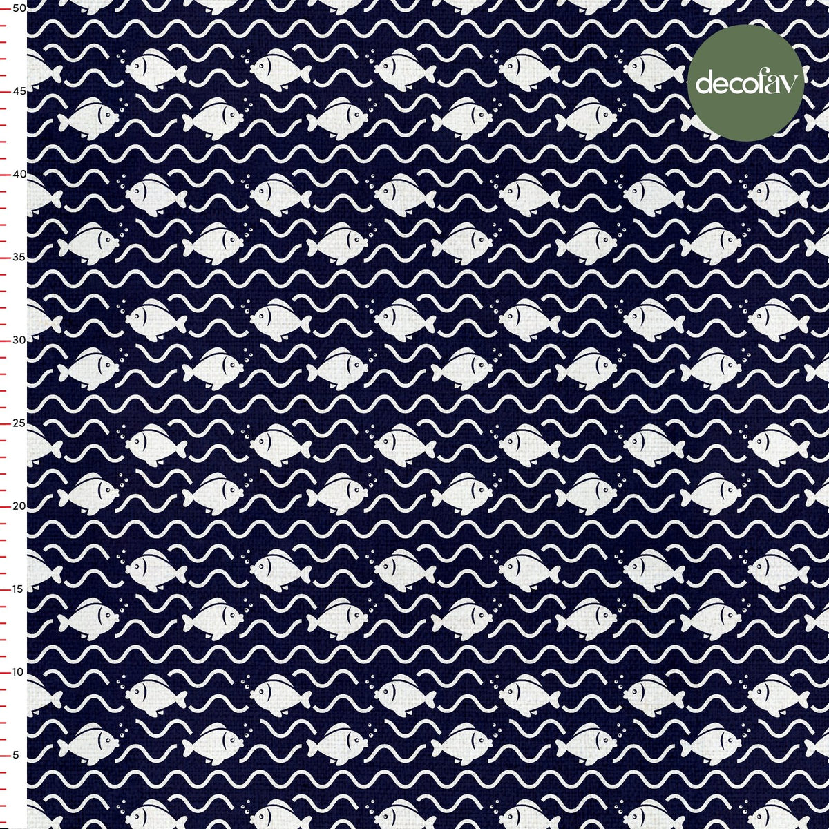 Digitally Printed Fabric with Water Wave Fish Pattern