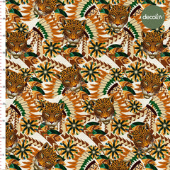 Bohem Leopar Tropik Safari Desenli Dijital Baskılı Kumaş