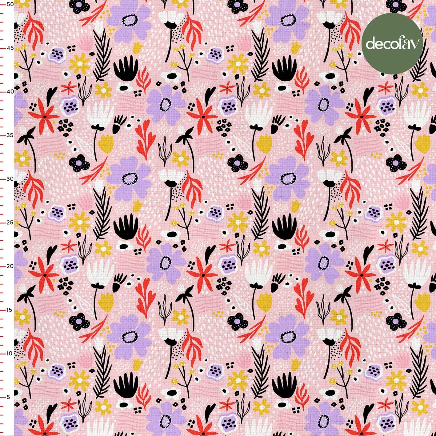 El Çizimi  Abstrakt Çiçek Desenli Dijital Baskılı Kumaş