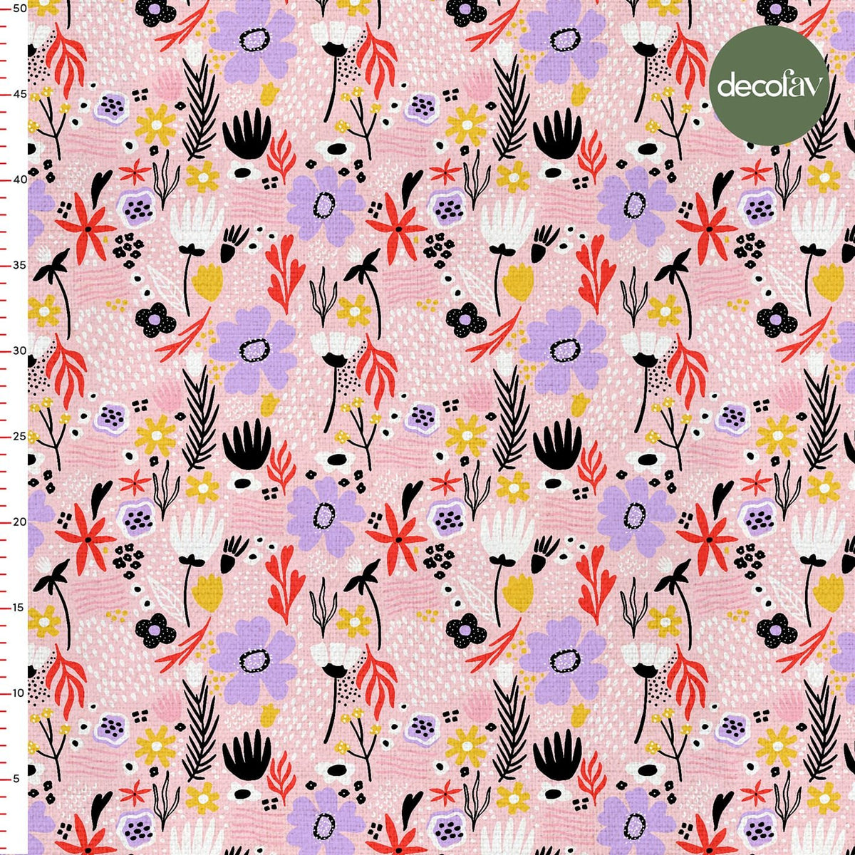 El Çizimi  Abstrakt Çiçek Desenli Dijital Baskılı Kumaş