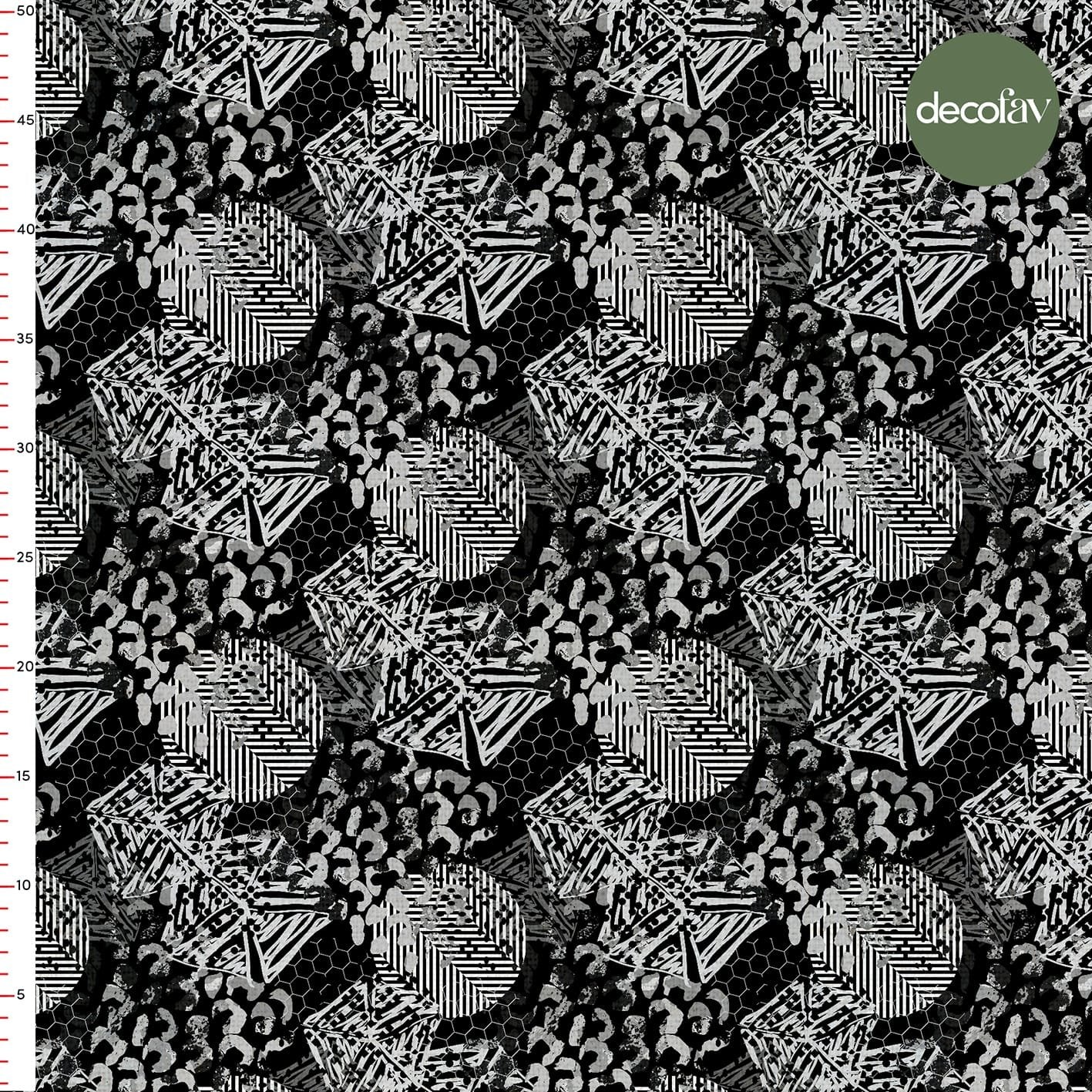 Gray Black Mixed Geometric Patterned Digital Printed Fabric