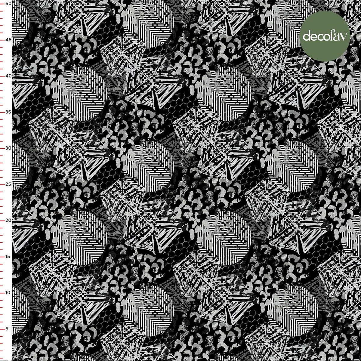 Gray Black Mixed Geometric Patterned Digital Printed Fabric