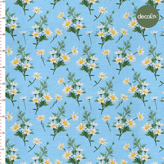 Mavi Zemin Papatya Desenli Dijital Baskılı Kumaş