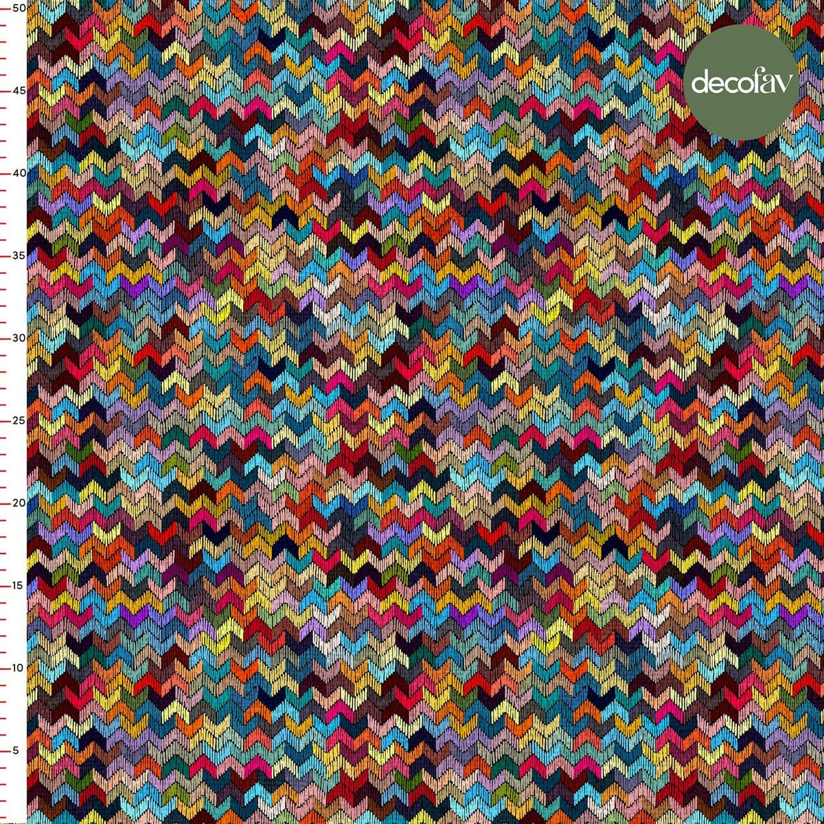 Digitally Printed Fabric with Embroidered Zigzag Pattern