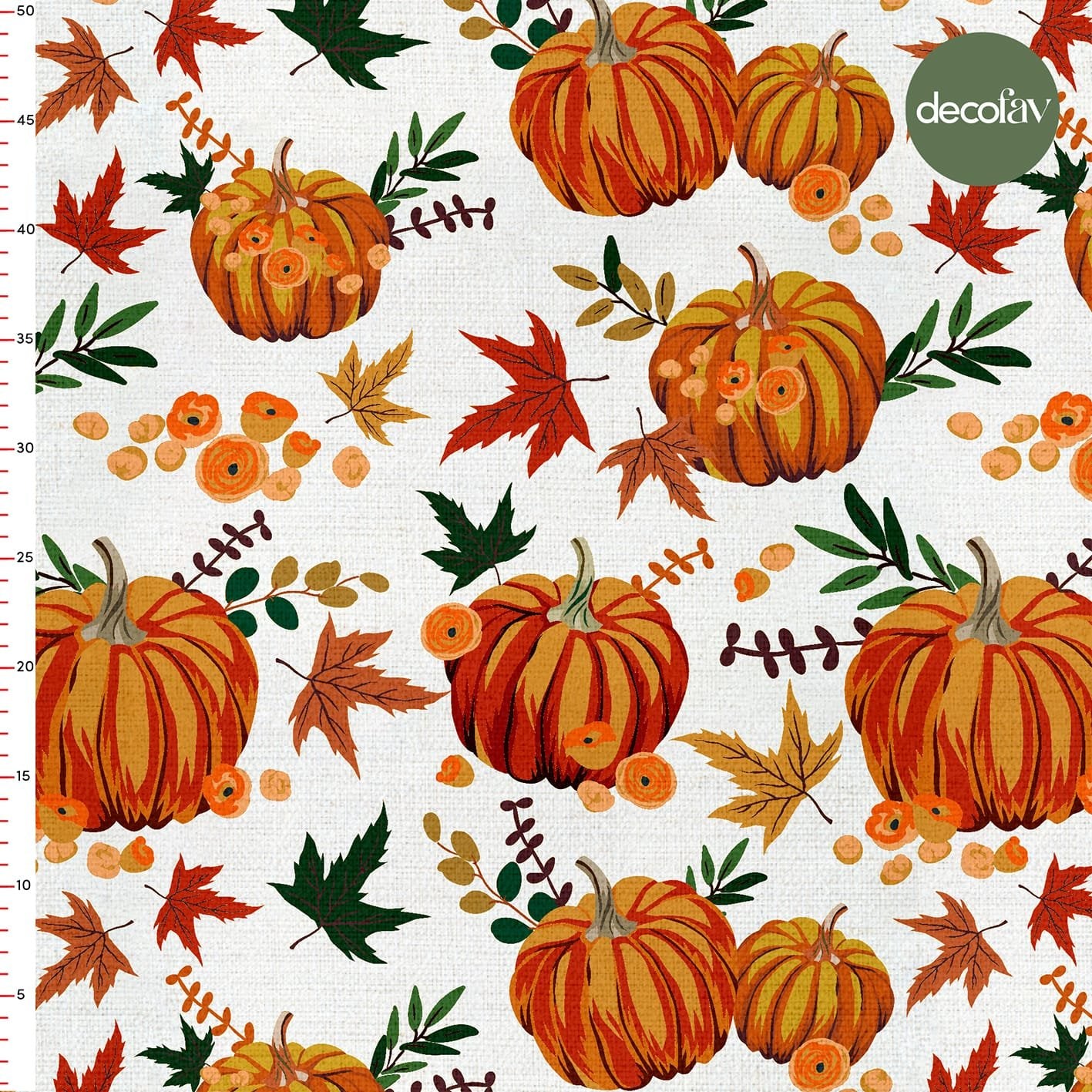 Halloween Sonbahar Yapraklı Kabak  Desenli Dijital Baskılı Kumaş