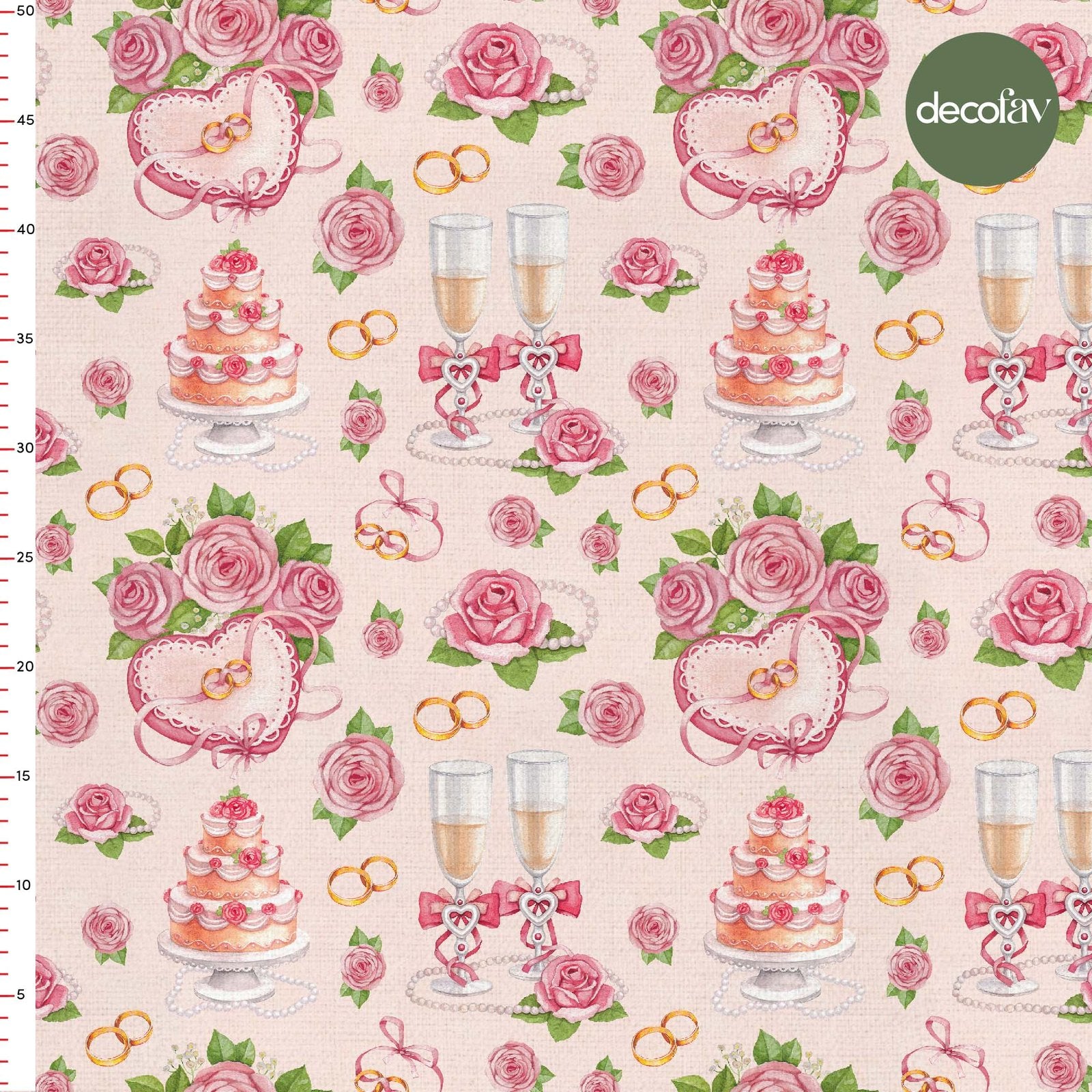 Digital Printed Fabric with Romantic Wedding Tale and Pink Flower Harmony Pattern