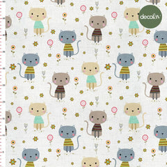 Cute Cat Floral Pattern Digital Printed Fabric