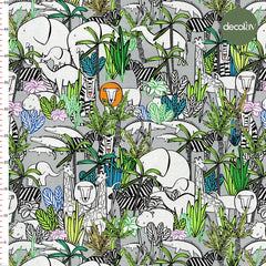 Digital Printed Fabric with Safari Animal Elephant Giraffe Lion Zebra Tiger Crocodile Pattern