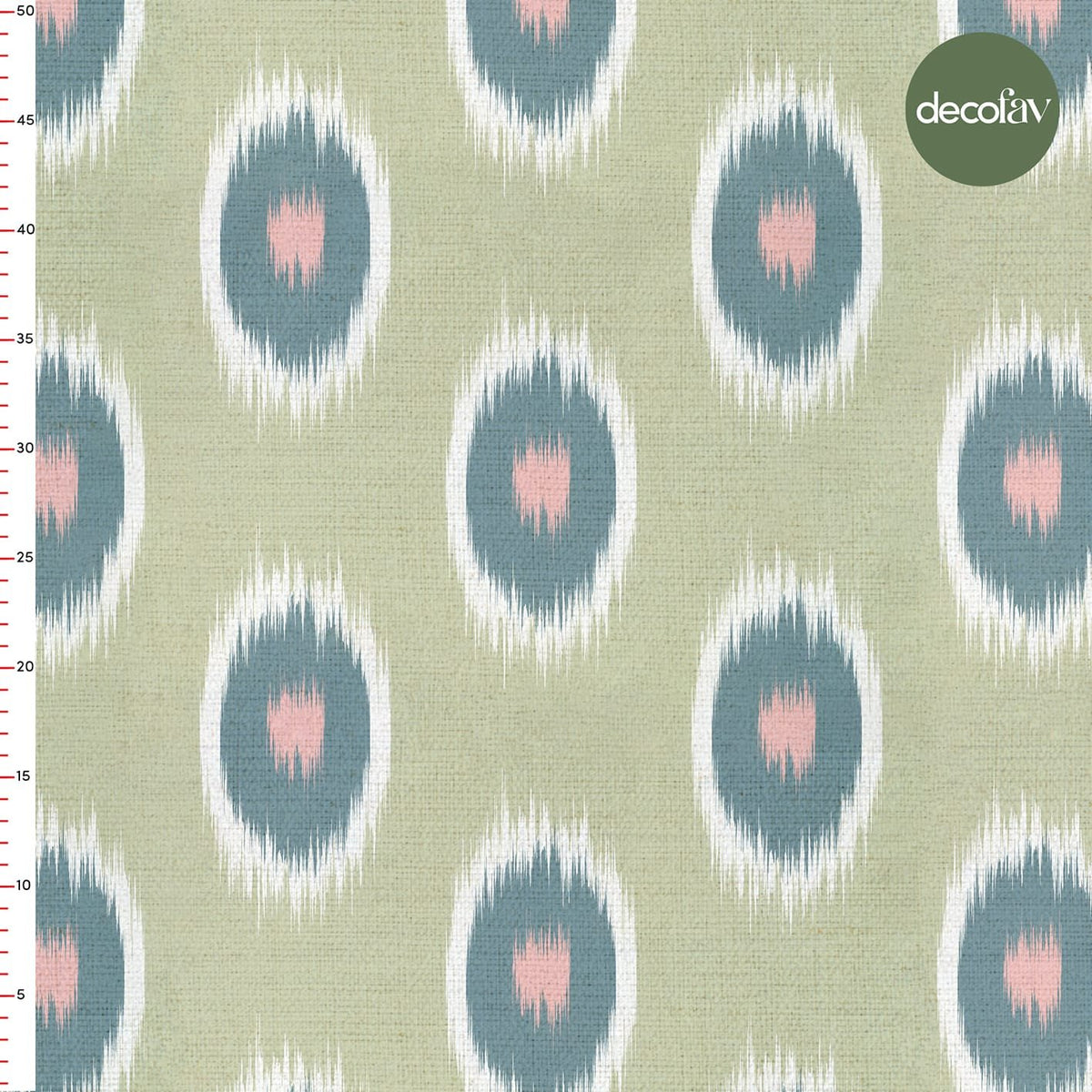 Green Ground Ikat Patterned Digital Printed Fabric
