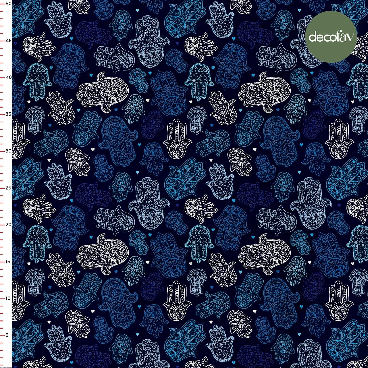 Digital Printed Fabric with the Hand of Fatima Pattern