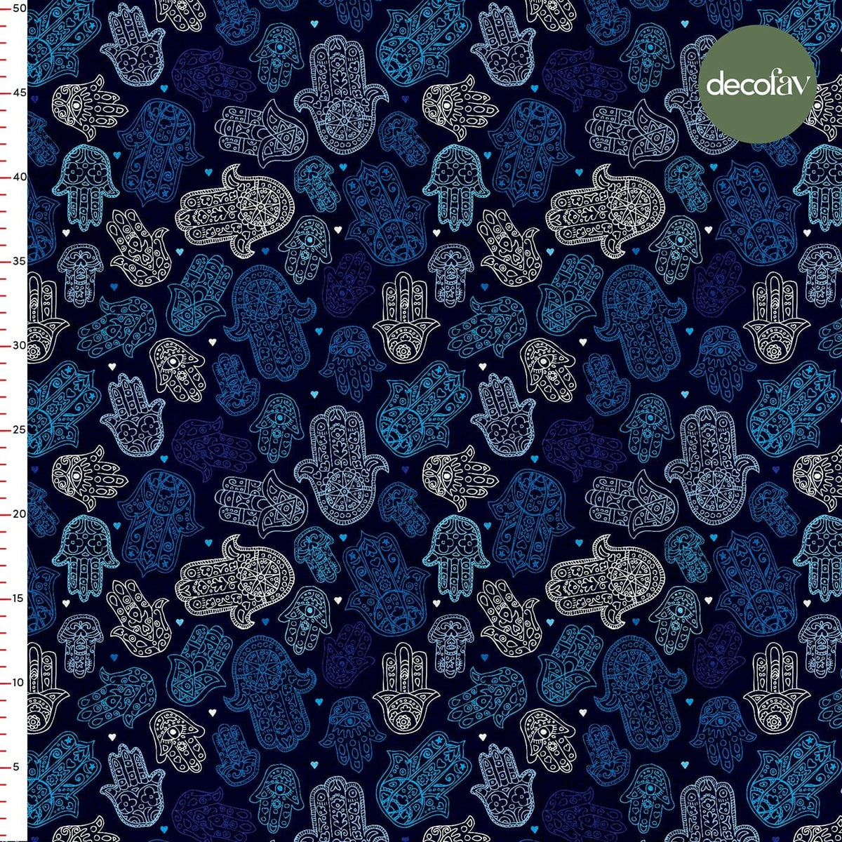 Digital Printed Fabric with the Hand of Fatima Pattern