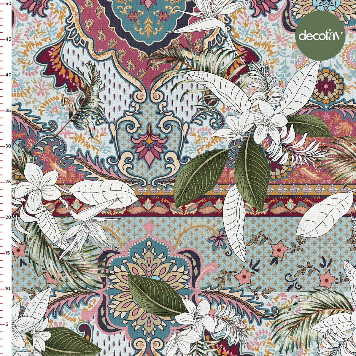 Geometric Ethnic Leaf Patterned Digital Printed Fabric