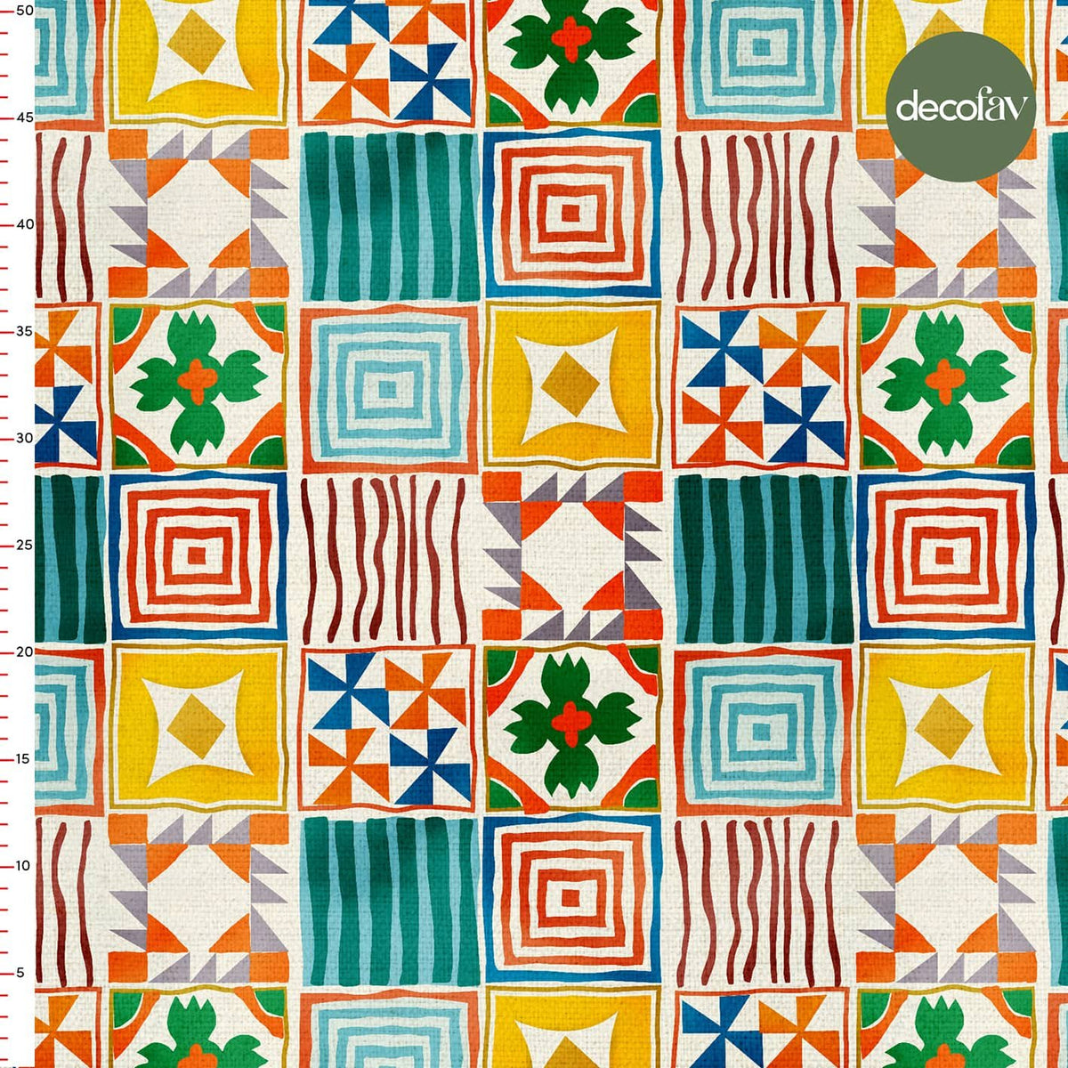 Digitally Printed Fabric with Hand-Drawn Geometric Shapes Pattern