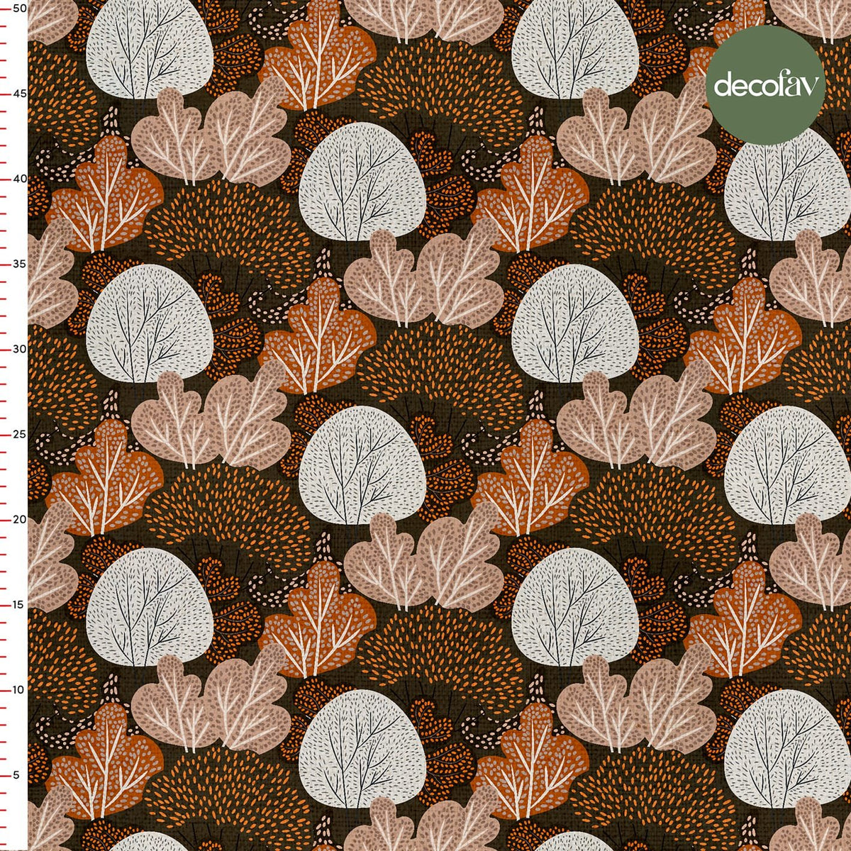 El Çizimi Kahverengi Tonları Ağaç Desenli Dijital Baskılı Kumaş