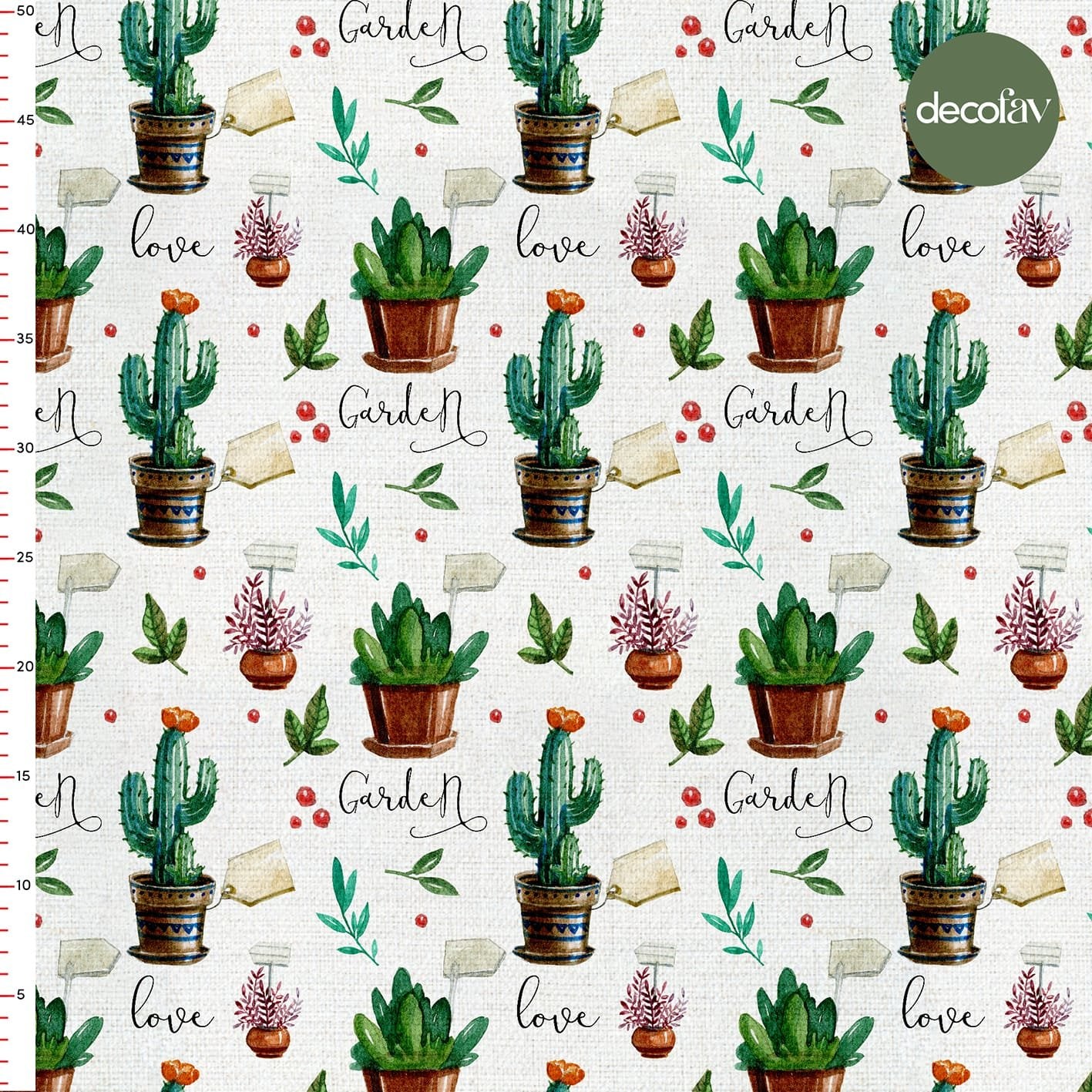Digitally Printed Fabric with Cactus Pattern in a Pot