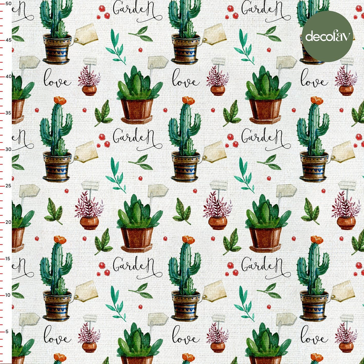 Digitally Printed Fabric with Cactus Pattern in a Pot
