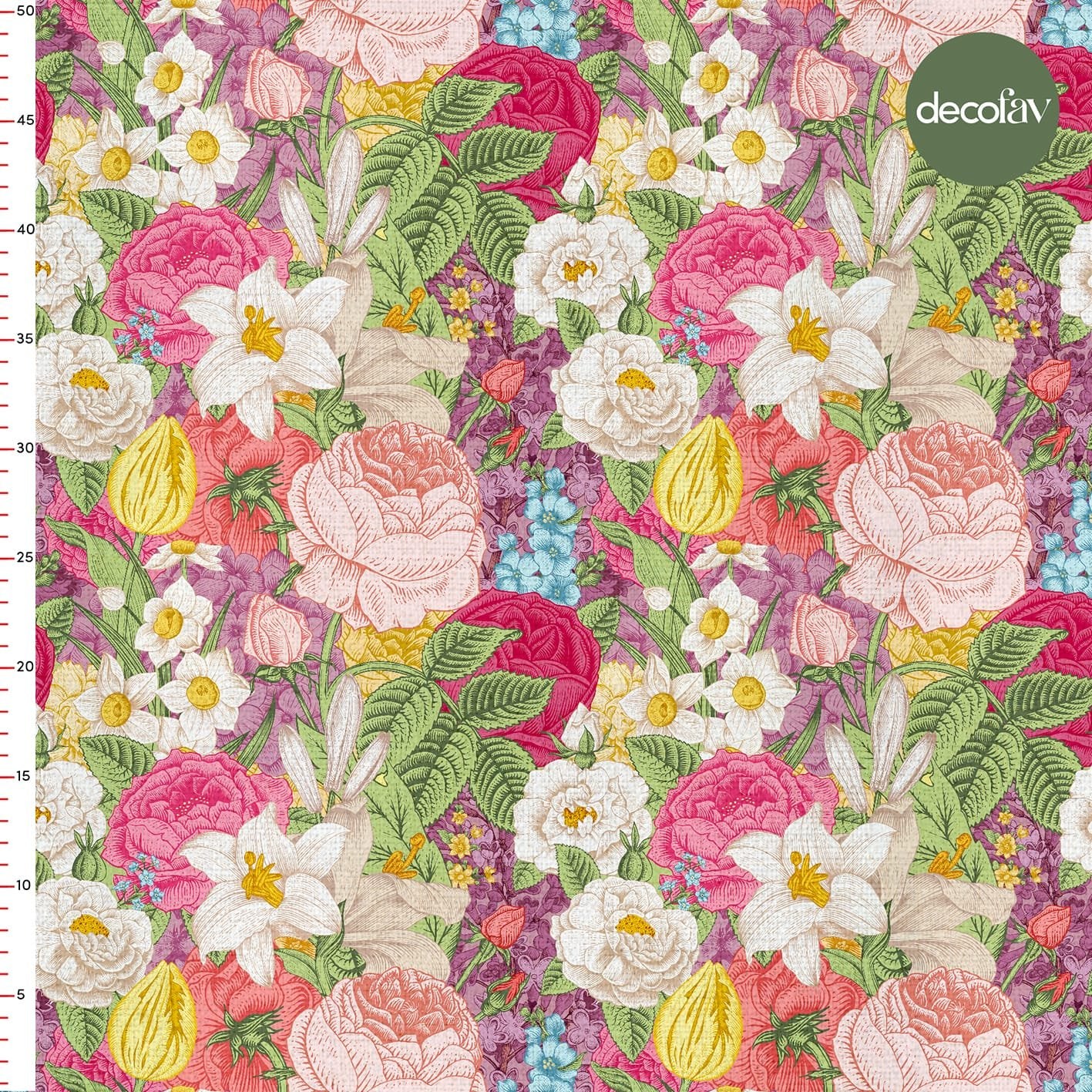 Pink Flower Garden Patterned Digital Printed Fabric