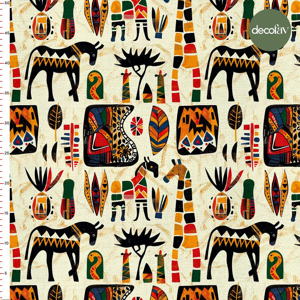Afrika Zebra At Renkli ve Dinamik Geometrik Desenli Dijital Baskılı Kumaş