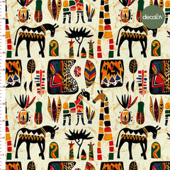 Afrika Zebra At Renkli ve Dinamik Geometrik Desenli Dijital Baskılı Kumaş