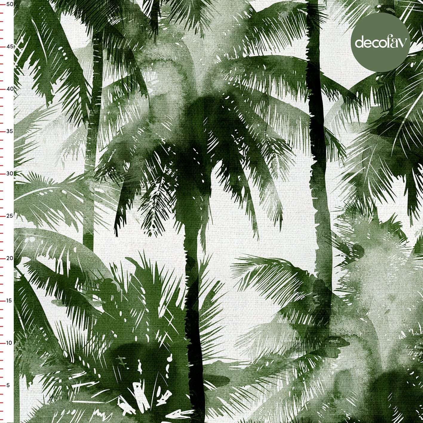 Green Watercolor Hand Drawn Palm Tree Pattern Digital Printed Fabric