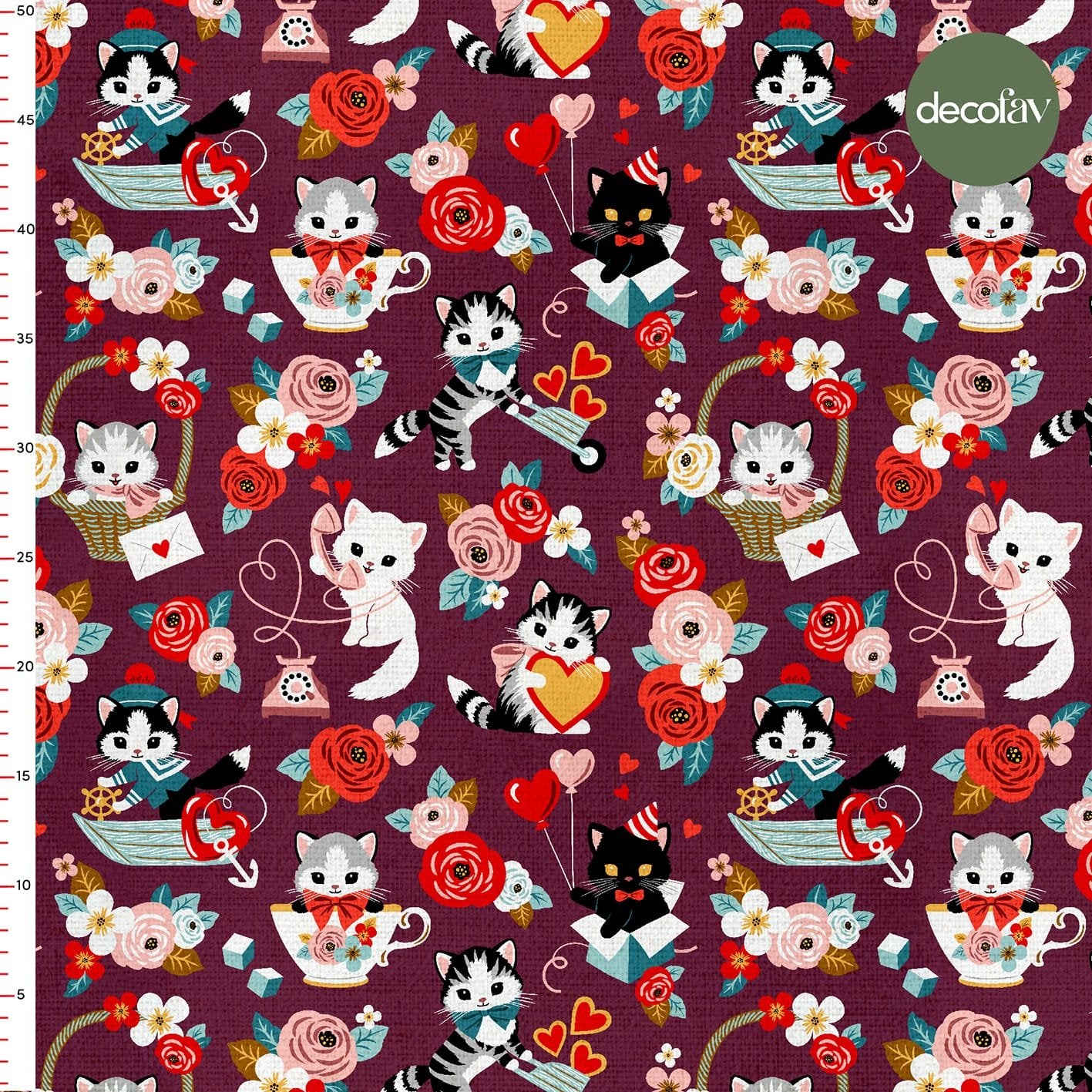 Playful Cats Patterned Digital Printed Fabric