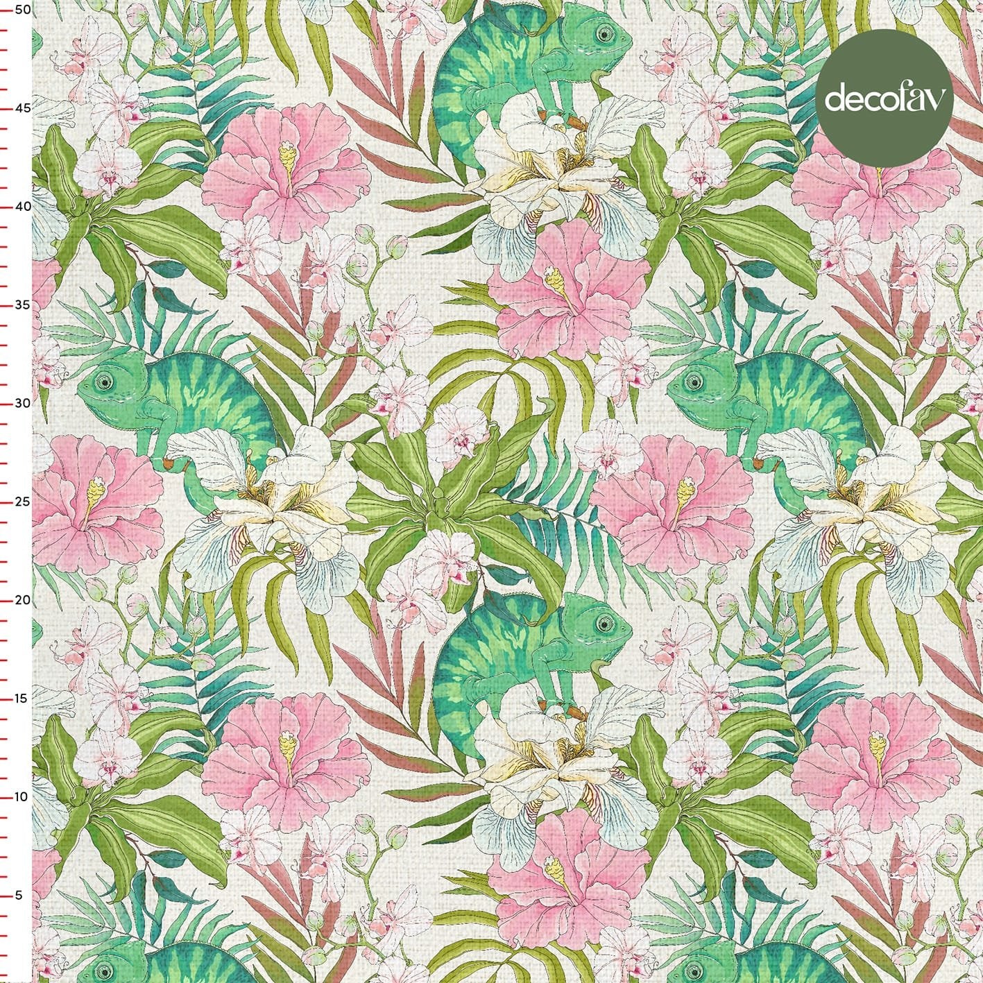 Tropical Chameleon Flower Leaf Pattern Digital Printed Fabric
