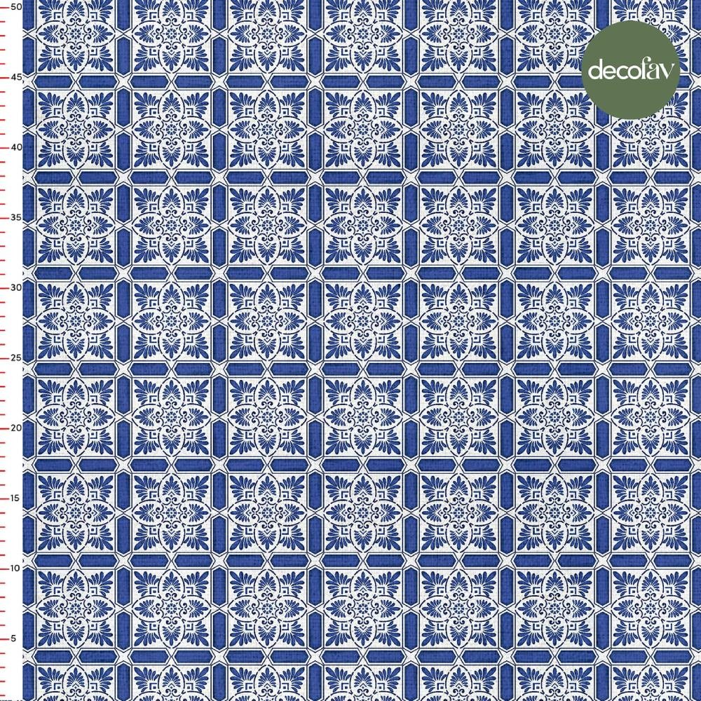 Geometrik Yaprak Çini Desenli Dijital Baskılı Kumaş