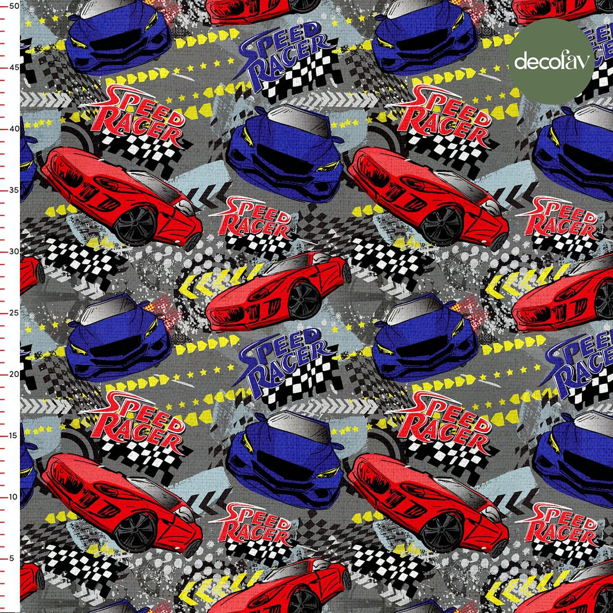 Racing Themed Car Patterned Digital Printed Fabric